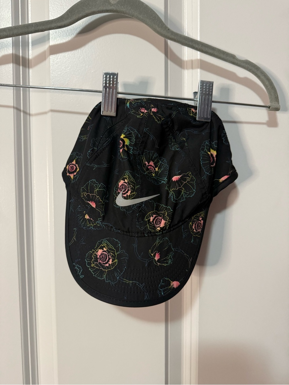 Nike Black Floral Running Hat with Pink and Green Accents
